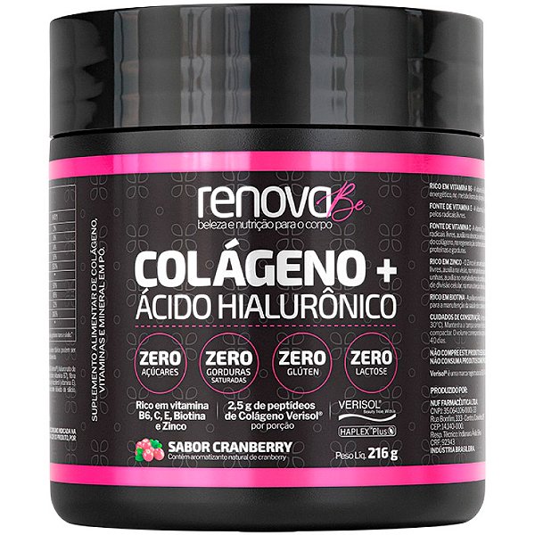Colágeno Verisol (Colágeno Verisol Hidrolisado + Ácido Hialurônico + Biotina + Vitamina B6) - 216g - Renova Be