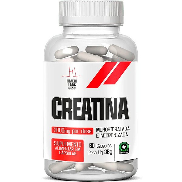 Creatina 100% Pura Micronizada e Monohidratada - 60 Cápsulas - Health Labs