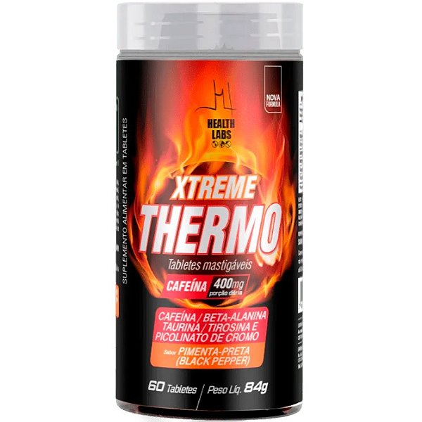 Xtreme Thermo (Cafeína + Beta-Alanina + Taurina + Tirosina + Cromo) - 60 Tabletes Mastigáveis - Health Labs