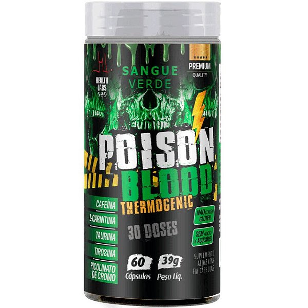 Poison Blood Termogênico (Cafeína + L-Carnitina + Taurina + Cromo) - 60 Cápsulas - Health Labs