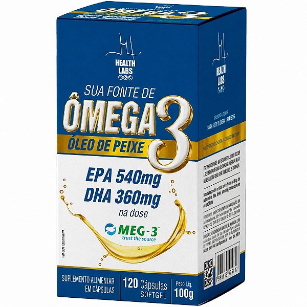 Ômega 3 (1000mg em 3 Cápsulas) - (MEG-3) - 120 Cápsulas - Health Labs