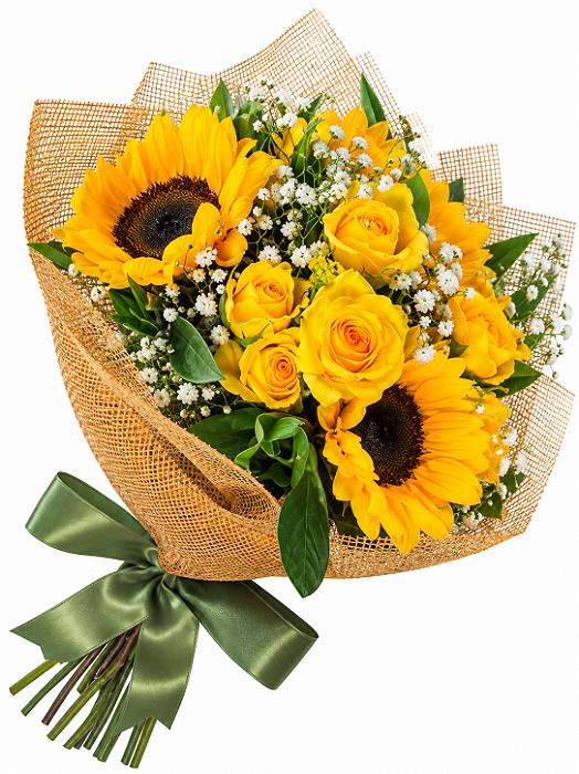 Buquê de Girassóis e Rosas Amarelas