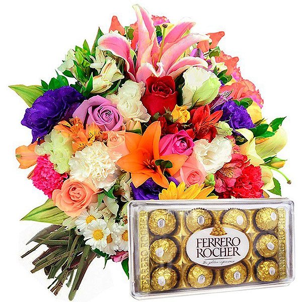 Luxuoso  Buquê Mix de Flores  Nobres com Ferrero Rocher
