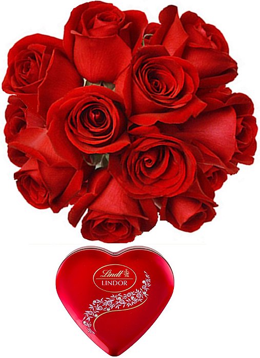 Buquê de 12 Rosas Vermelhas Com Chocolate Lindt Lindor