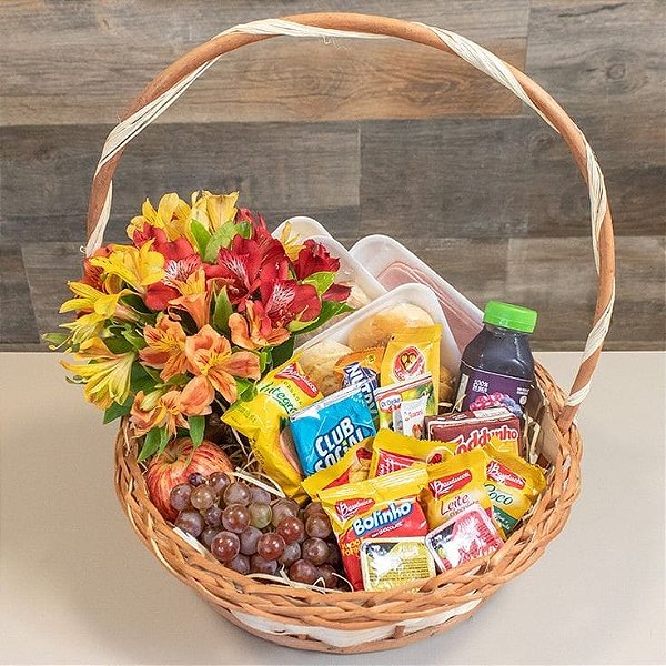 Cesta de Café da Manhã Maravilhosa Com Flores