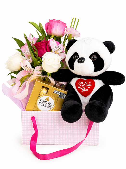 Arranjo Fofura de Flores Com Panda & Chocolate