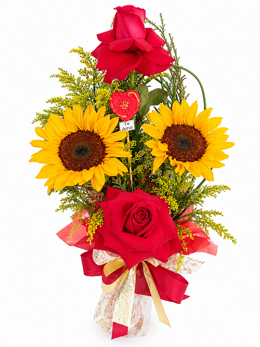 Elegância de Rosas com Girassol