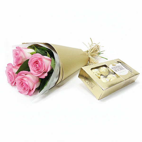 Mini Buquê de Rosas Cor - de - Rosa e Chocolate