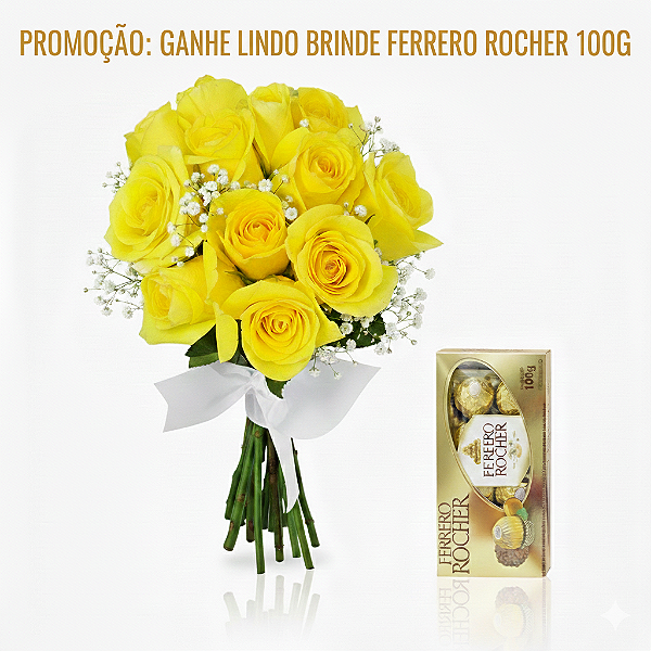 Buquê 12 Rosas Amarelas com Ferrero Rocher
