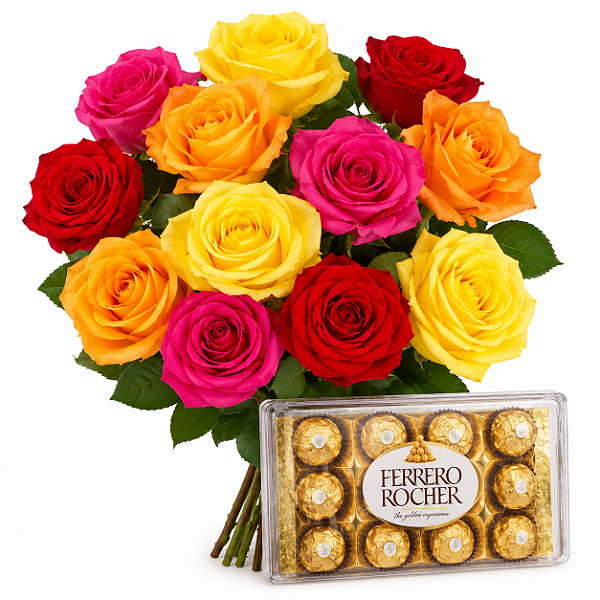 Encanto de Rosas Coloridas & Ferrero Rocher 150g
