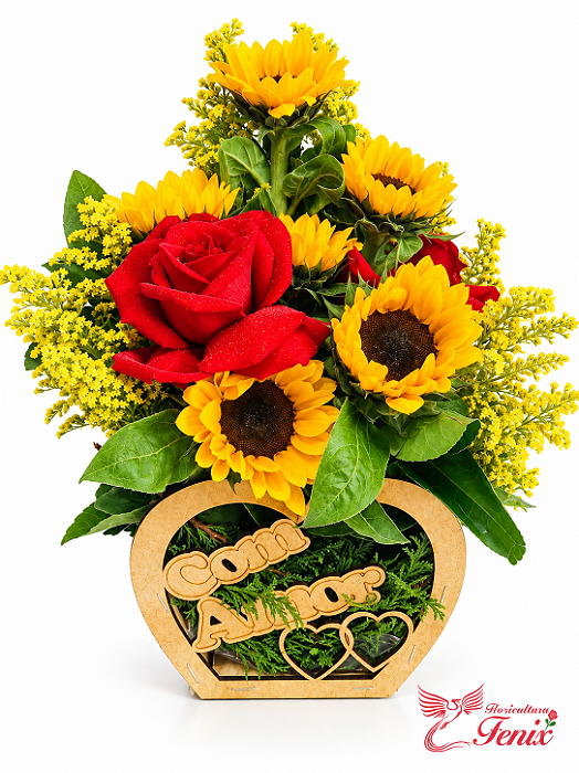 Arranjo de Girassol & Rosas Com Amor