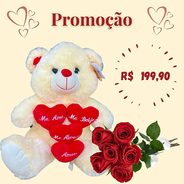 Urso de Pelúcia & Buquê de Rosas Vermelhas