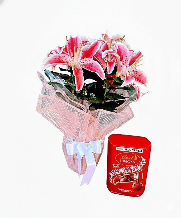 Lírio Rosa Plantado Com Chocolate Lindt 75G