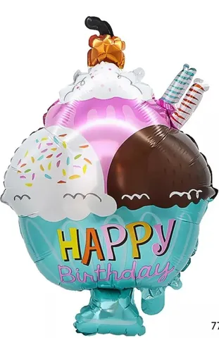 Balão Metalizado Taça de Sorvete happy birthday