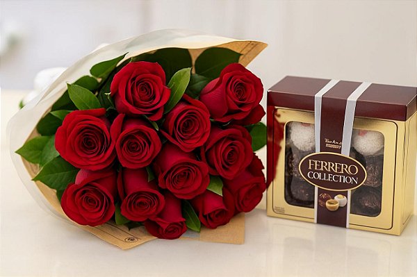 Buquê 12 Rosas com Ferrero Collection