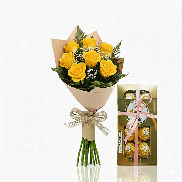 Buquê Clássico Solar Com 07 Rosas Amarelas