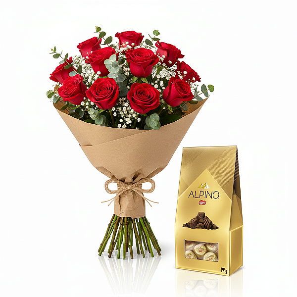 Buquê de 12 Rosas Sedução Alpina