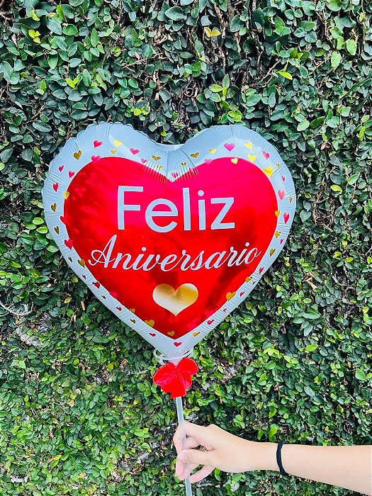 Balão Metalizado de Coração Feliz Aniversário