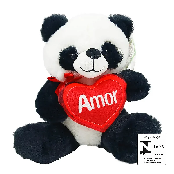 Panda de Pelúcia C/ Coração 20 cm