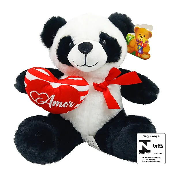 Panda de Pelúcia C/ Coração 25cm