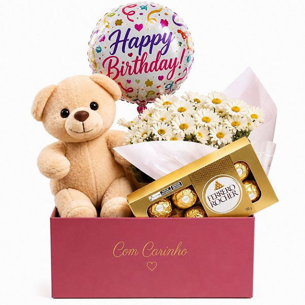 Kit Aniversário com Margarida, Urso, Ferrero Rocher & Balão