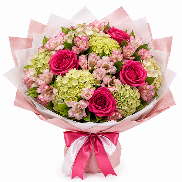 Buquê Carinho de Rosas Pink & Astromélias