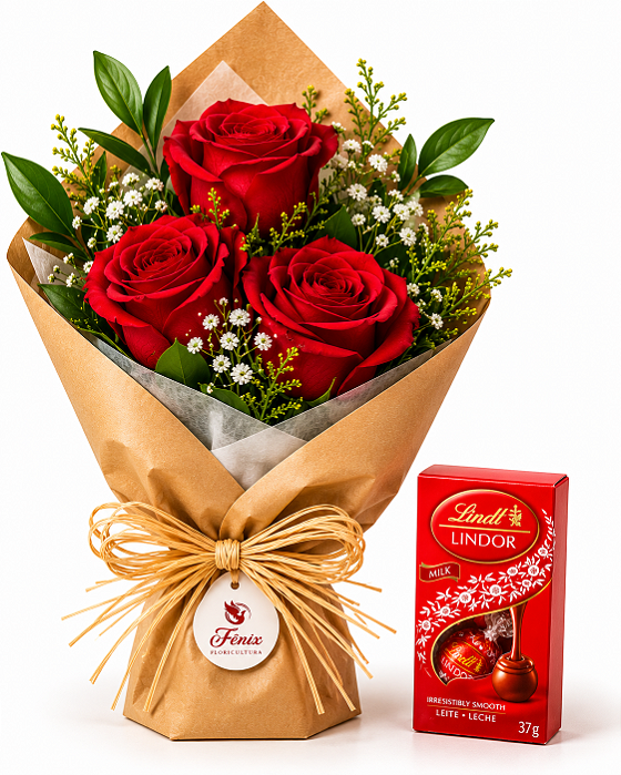 Mini Buquê de Rosas Colombianas com chocolate Lindt