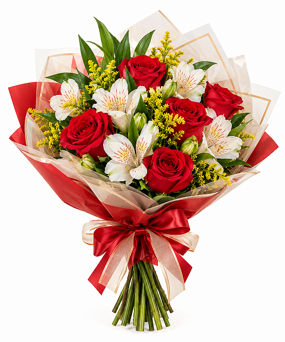Buquê Elegância de Rosas & Astromélias