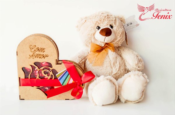 Kit Urso e Coração de Chocolate "Com Amor"