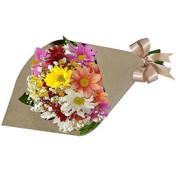 Buquê mix de flores silvestres no papel Kraft