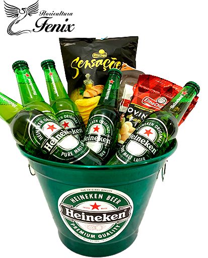 Balde Grande de Cerveja Heineken com Petiscos - Fênix Floricultura - Flores  e presentes