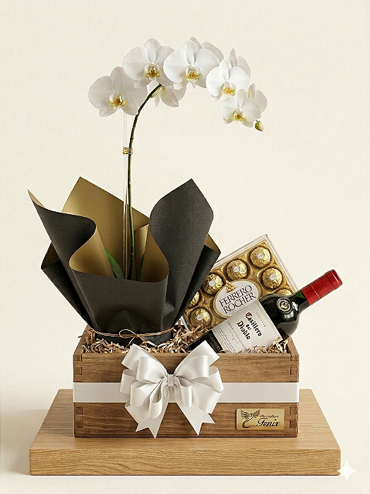Sofisticada Orquídea Branca com Vinho Casillero e Ferrero Rocher