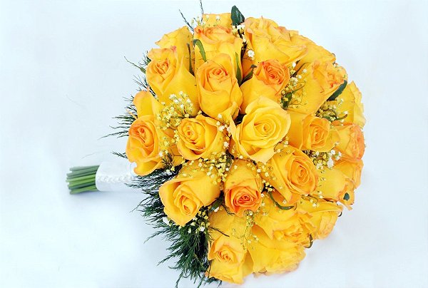 Deslumbrante Buquê de Noiva de Rosas Amarelas