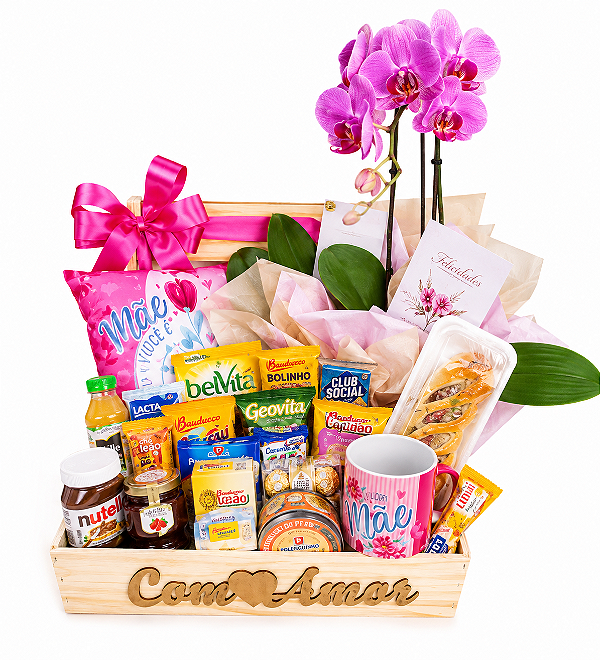 Luxuoso Baú de Café da Manhã Com Orquídea Para Mãe