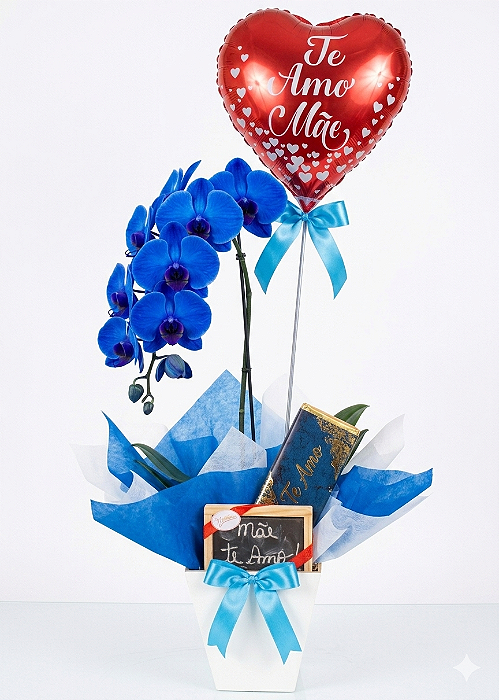 Orquídea Azul com Chocolate ''Mãe eu Te amo''