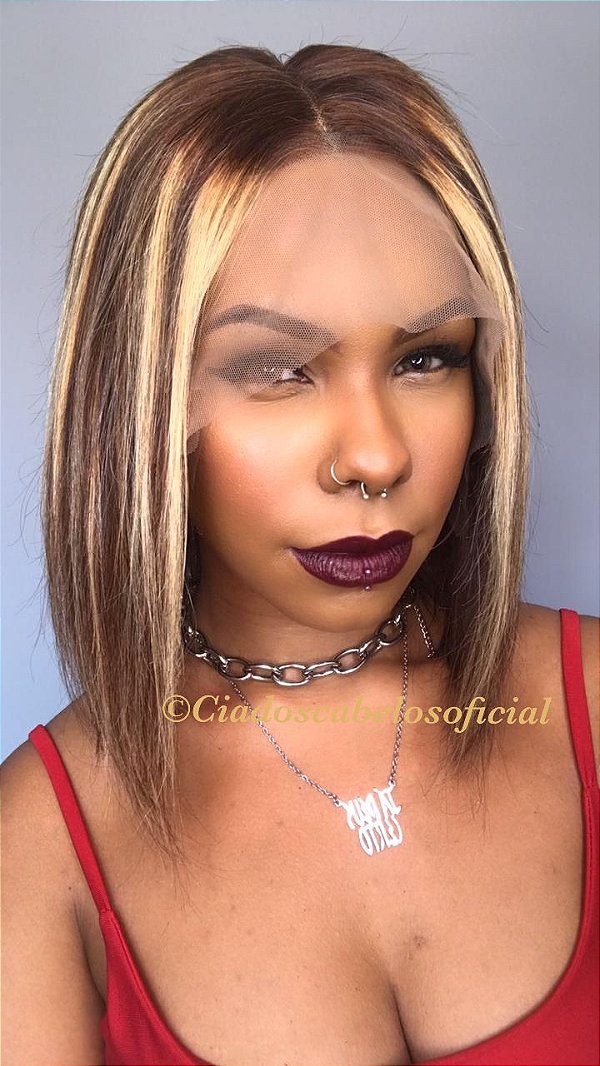Peruca lace front cabelo humano Chanel mechas