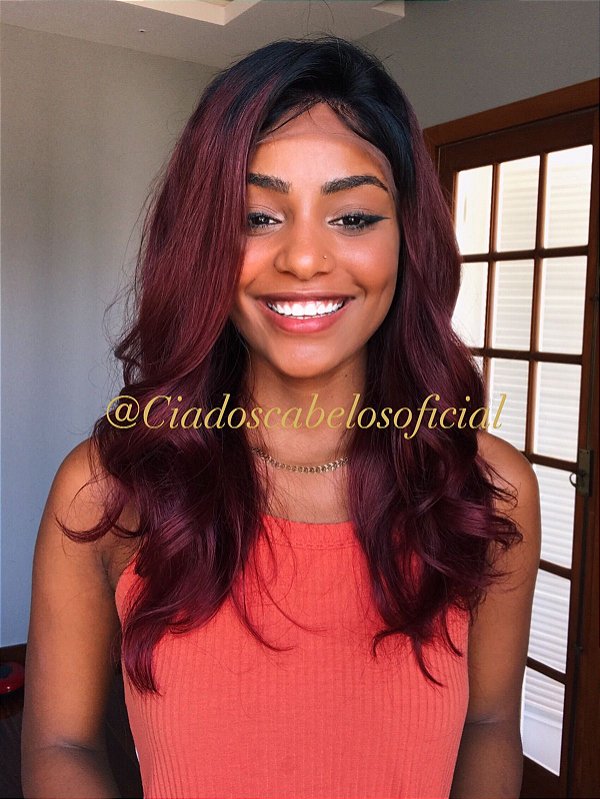 Peruca lace front Cabelo humano Eduarda red