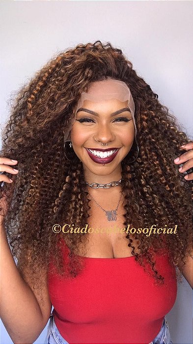 Peruca lace front cabelo humano afro mechas 291