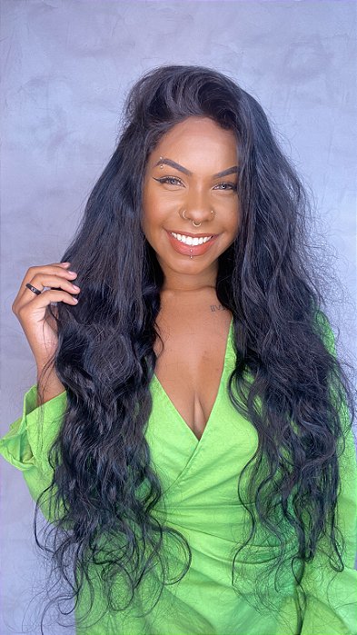 Peruca Lace Front Cabelo Humano Ondulado Gael 81 lateral
