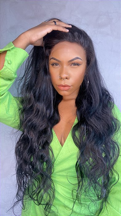 Peruca Lace Front Cabelo Humano Ondulado Gael 81 detalhe frontal
