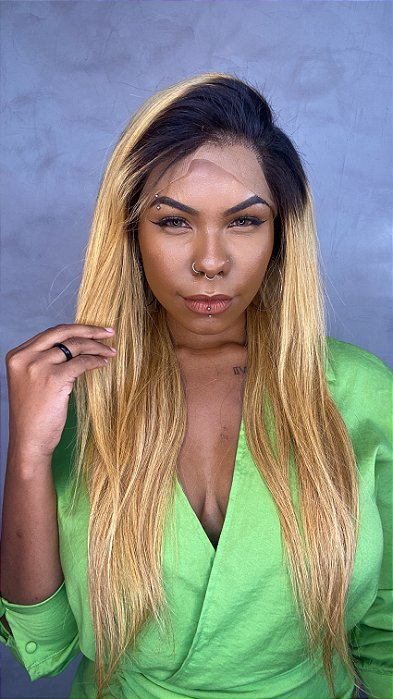 Peruca Lace Front Cabelo Humano Ombré Loiro Saturno 75 detalhe da frente