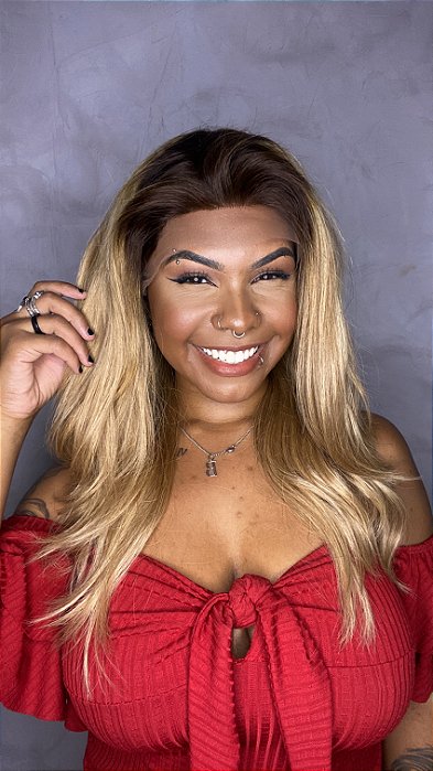 Peruca Lace Front Cabelo Humano Loiro Ombré Jaile acabamento