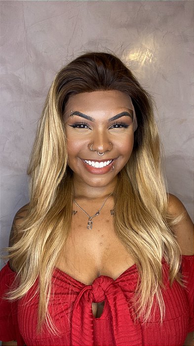 Peruca Lace Front Cabelo Humano Loiro Ombré Jaile caimento