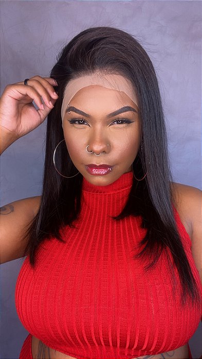 Peruca Lace Front Cabelo Humano Demetria detalhe frontal