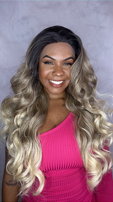 Peruca Lace Front Leslie Loiro 613A volume e frente