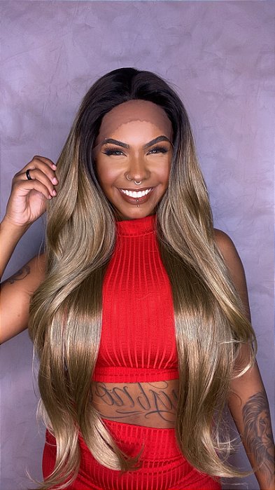 Peruca Lace Front Lais Sophia Ombré Loiro 16A caimento frontal