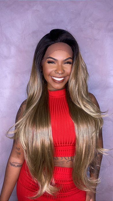 Peruca Lace Front Lais Sophia Ombré Loiro 16A caimento dos fios
