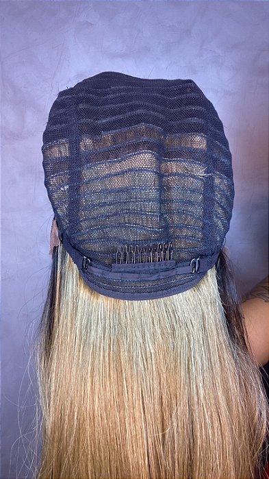 Peruca Lace Front Lais Sophia Ombré Loiro 16A acabamento interno
