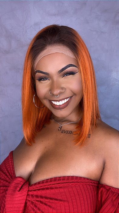 Peruca Lace Front Cabelo Humano Ruivo Tarah caimento