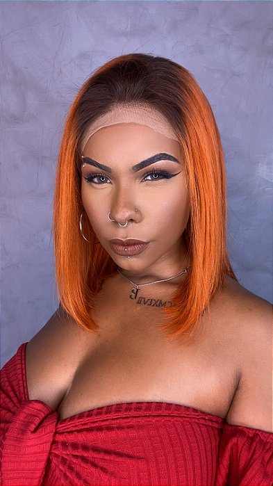 Peruca Lace Front Cabelo Humano Ruivo Tarah detalhe lateral
